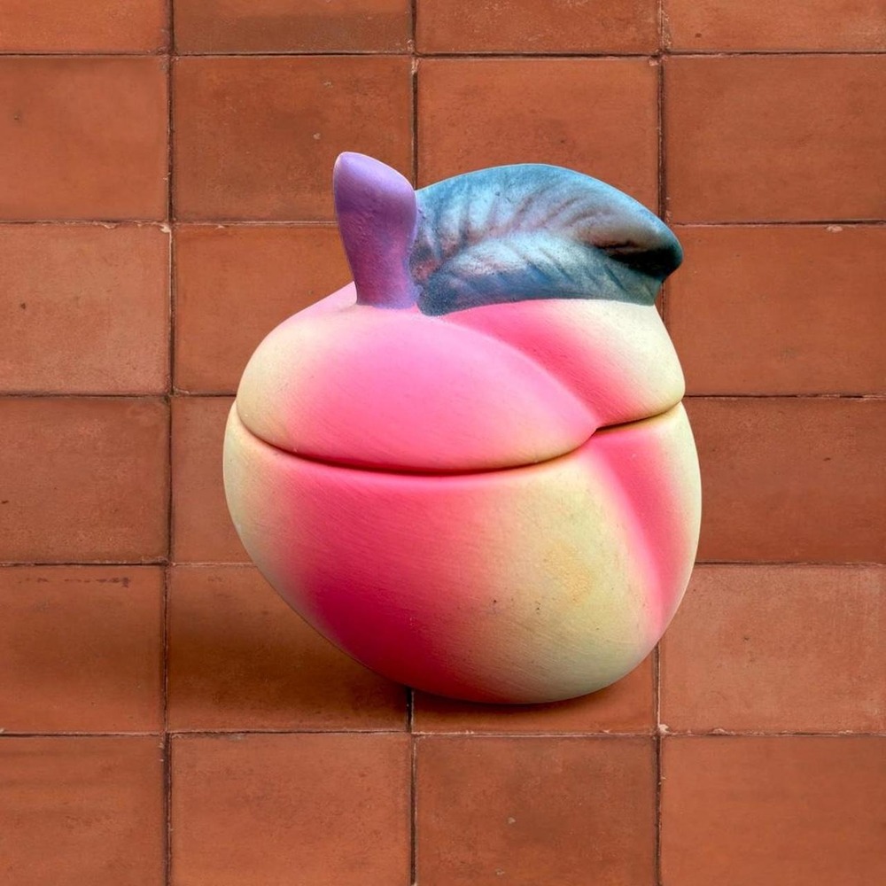Whimsical Ceramic Peach Candle